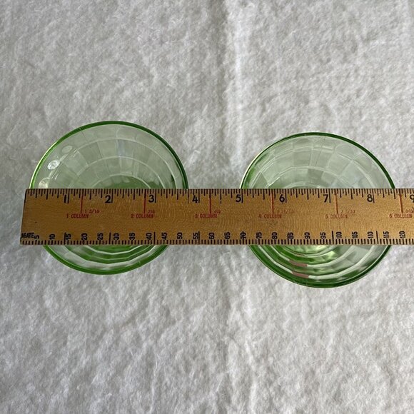 Uranium Glass UV Glowing 3” Green Vintage Sherbet Dish Block Optic Pattern FLAW - Picture 5 of 12